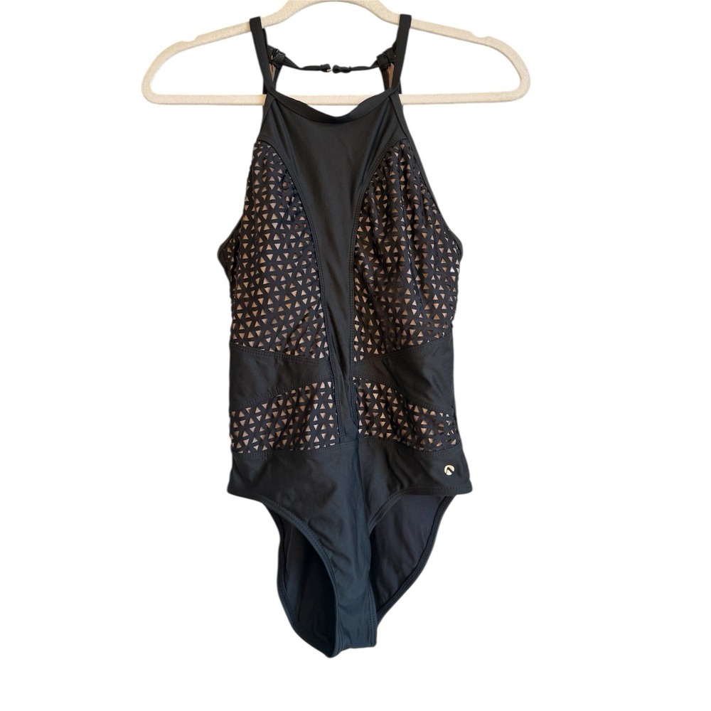 Next Women's Black Beige Cutout One Piece Swimsuit Size Large Beach Resort